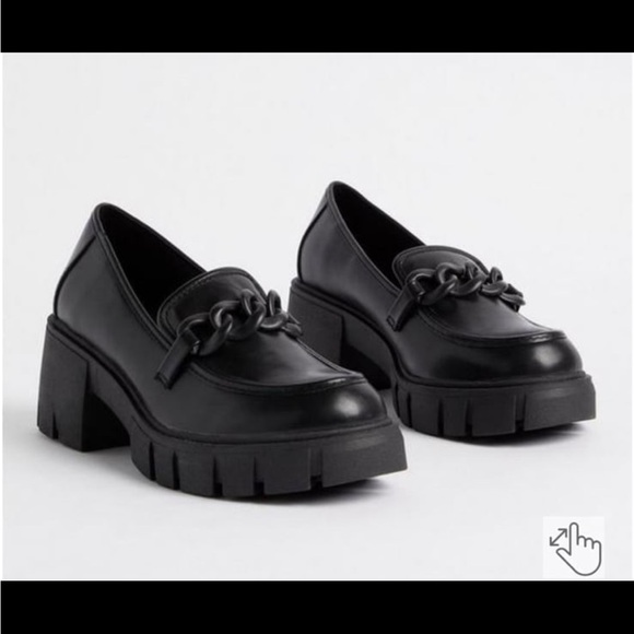 Torrid Faux Leather Lug Chunky Platform Heeled Slip On Black Loafers - Picture 9 of 9